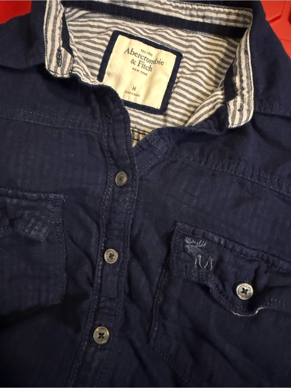 Vintage Abercrombie & Fitch Striped Navy and White Shirt